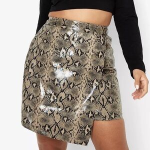 Boohoo Snake Skin Faux Wrap Mini Skirt Size 16